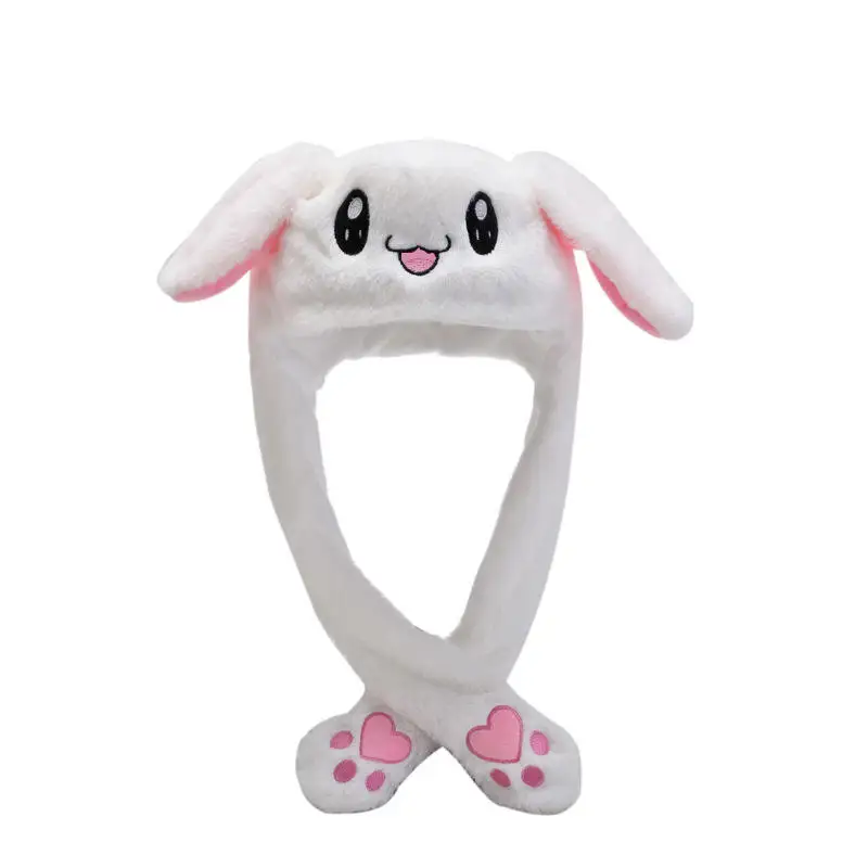 Kawaii Kids Rabbit Hat LED Lighting Peluches Stuffed Animals Toys Bunny Airbag Moving Ear Hat with Lights