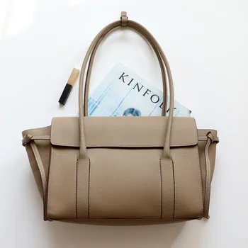 Women's Genuine Leather Tote Bag 2025 Autumn Winter Collection Simple Design Advanced Sense Top Layer Underarm Cotton Cover
