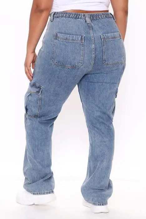 Custom Vintage High Waist Y2k Denim Pants Pockets Denim Jeans Femmes Cargo Women's Pants Women Jeans