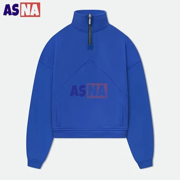 ASNA Custom Men's Turtleneck 1/4 Zip Sweatshirt Boutique 100% Cotton Simple Solid Plus Size Hoodies