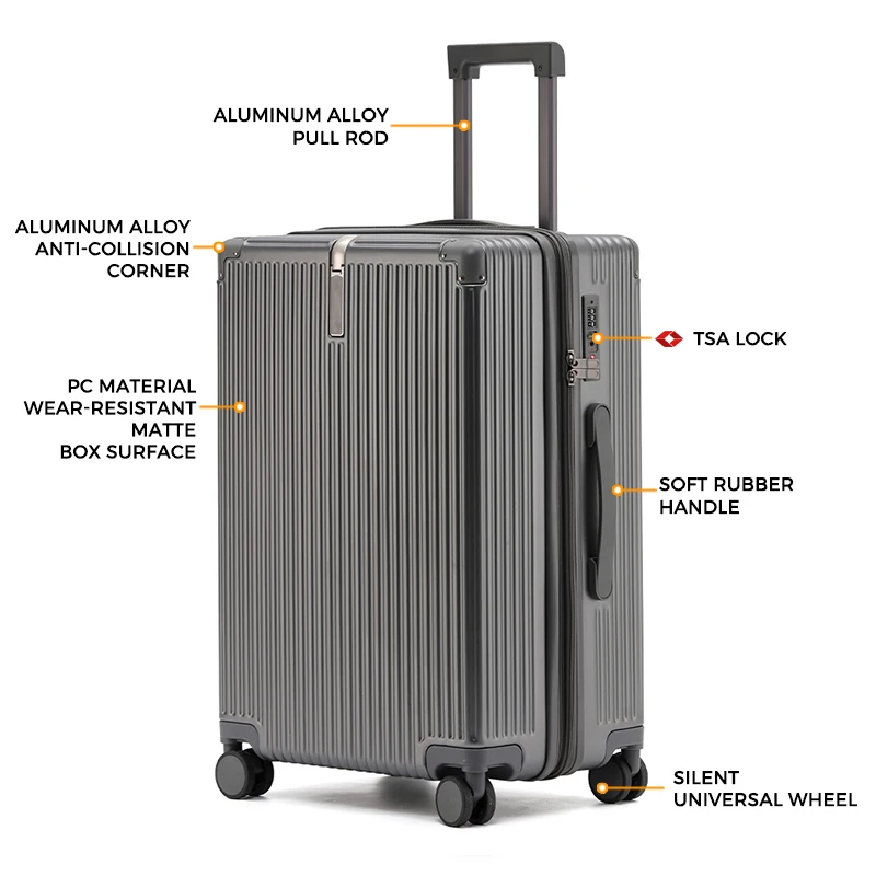 20 Inch Sturdy Durable Telescopic Handle PC Luggage High Appearance Level Silent Password Suitcase High Quality Zipper Closure