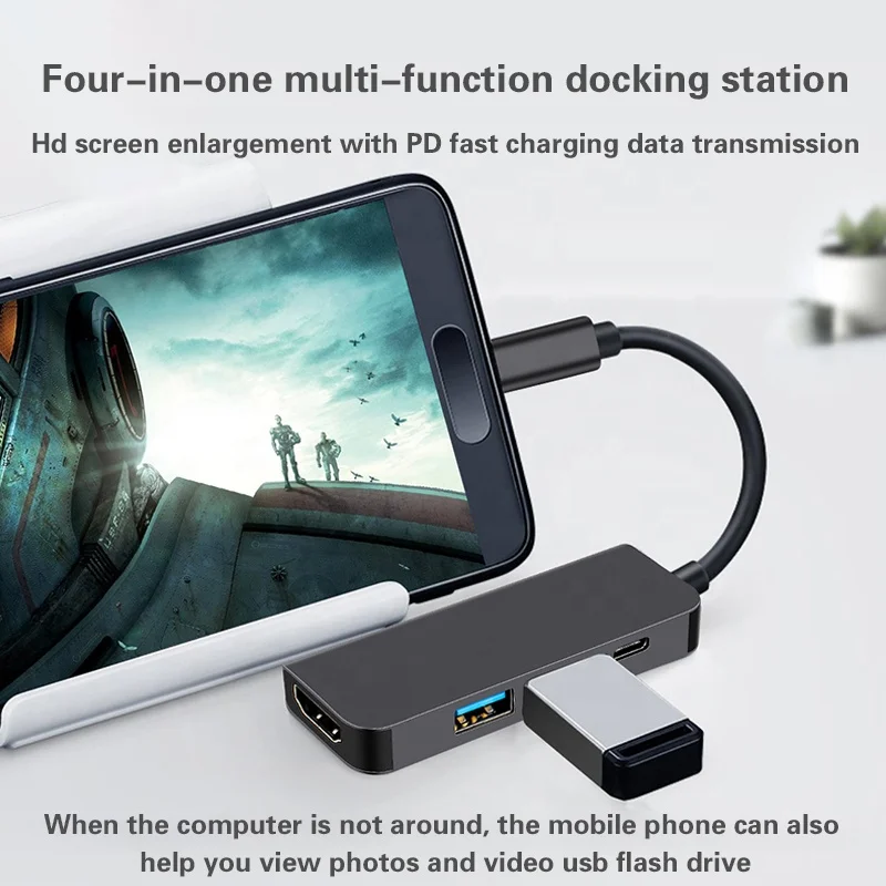4k Video Output 4 in 1 Type C Hub Hdmi Usb 3.0 PD Charger Multifunction Adapter Usb C Hub Laptop Docking Station