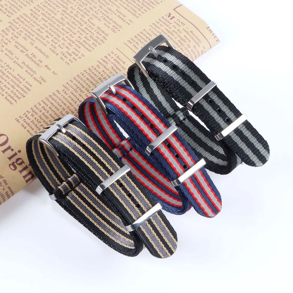 Adjustable 20mm Omag Watch Band Business Casual Striped Fabric
