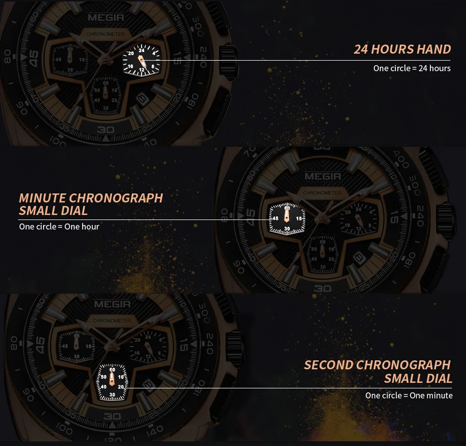 Megir 2056 Multi-function Chronograph Quartz Movement Luxury Black Men's Wristwatch Sports Silicone Fashion Watch Quartz Watches