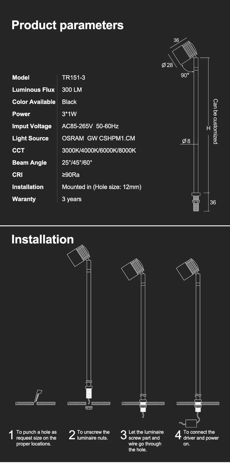 Vertical Pole Spotlights Lights Adjustable Holder Jewelry Spotlight