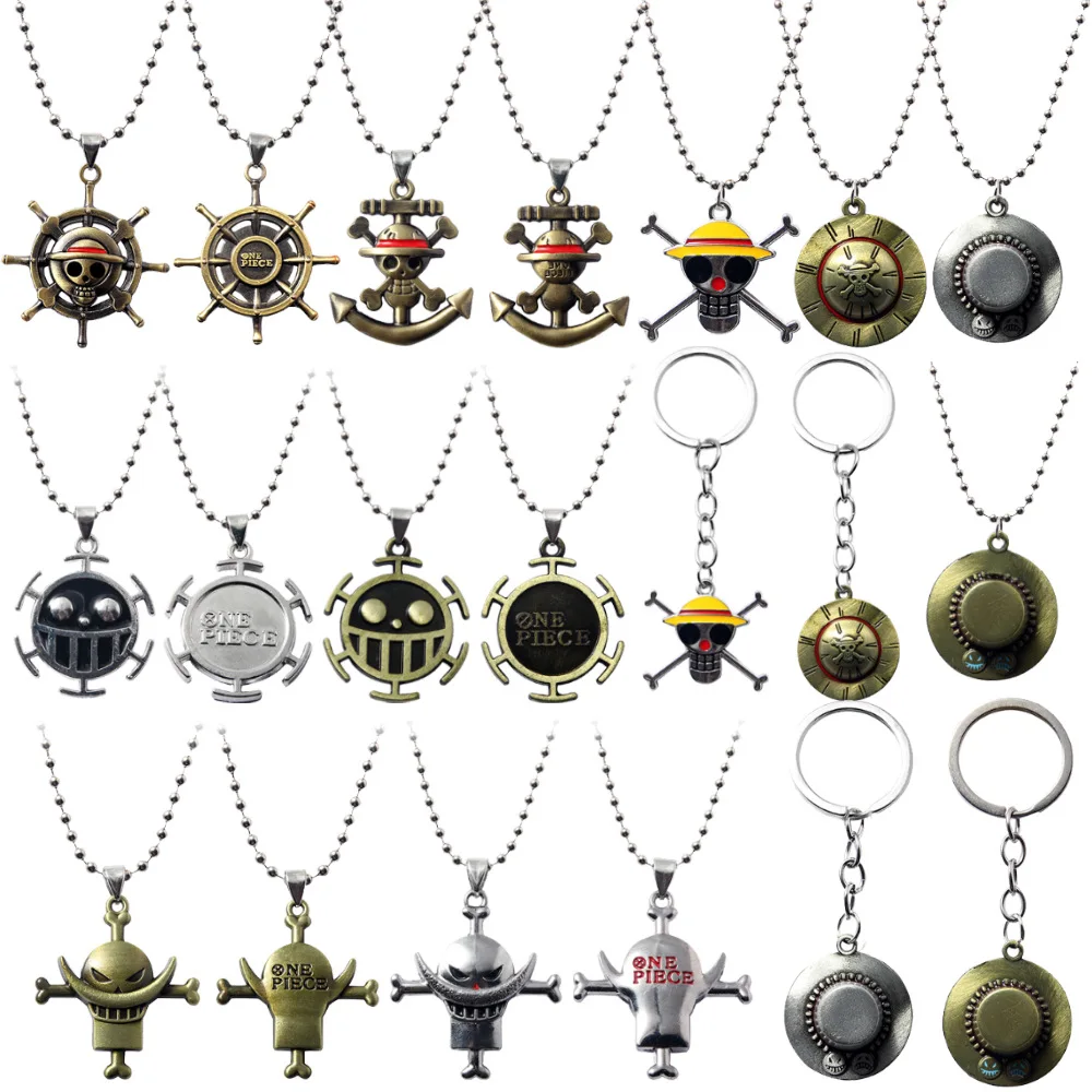 Collar con colgante de esqueleto de Luffy de una pieza de anime, collar con colgante de cadena de cuerda de piratas del sombrero de paja para hombres y niños, gorra, cosplay para