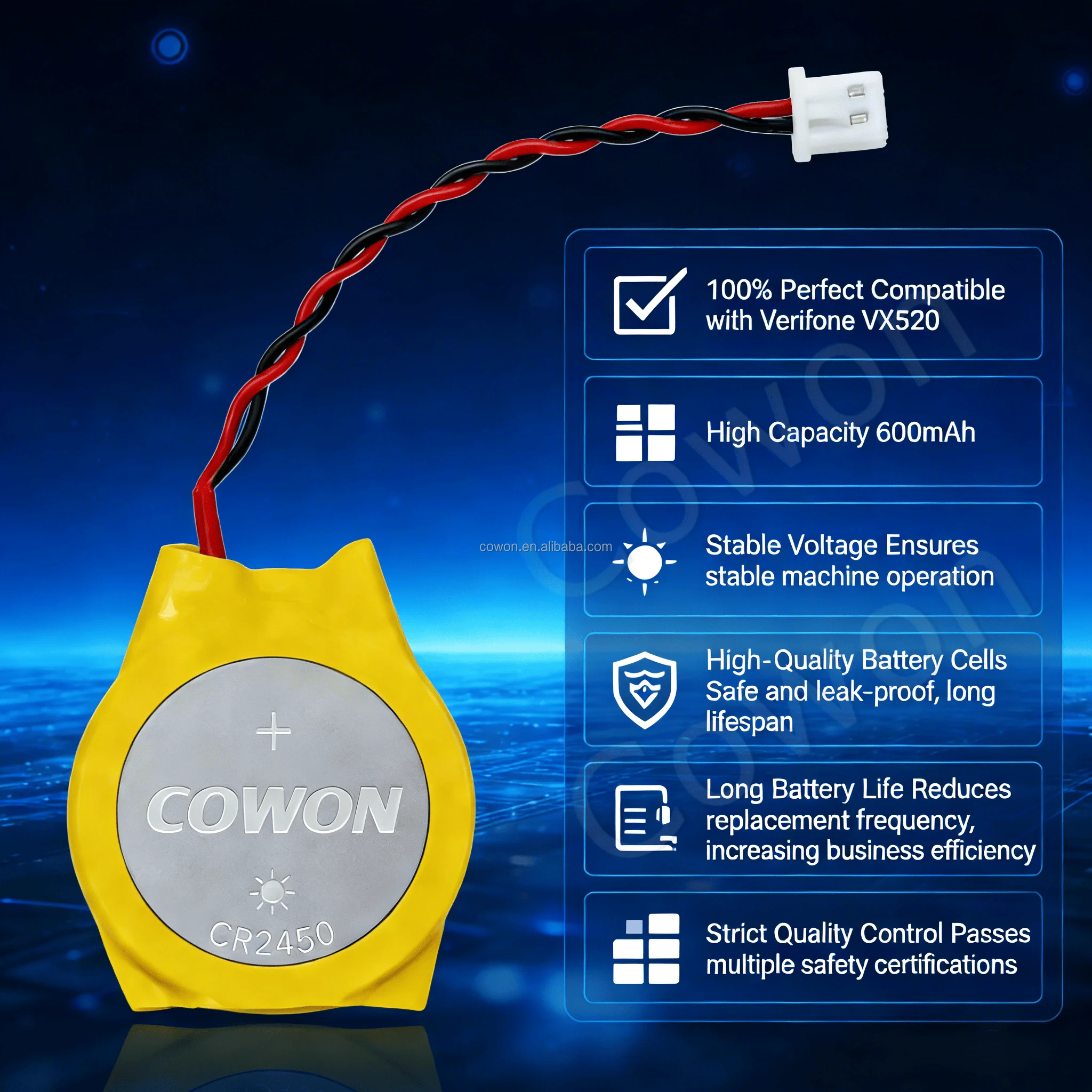 product high quality cr2450 battery with wires and connector for verifone vx520 pos 3v 600mah-15