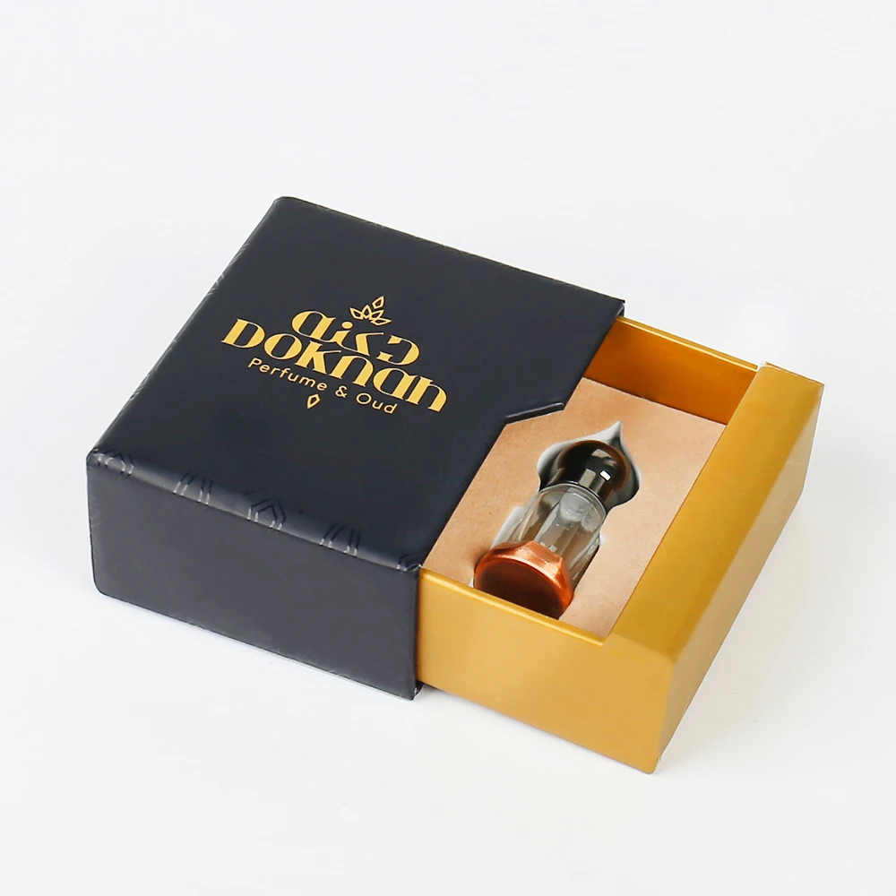 Custom Elegant Cardboard Gift Box with Slide Drawer for Perfume Oil Bottle Hot Stamping Sponge Logo for Cosmetic Use