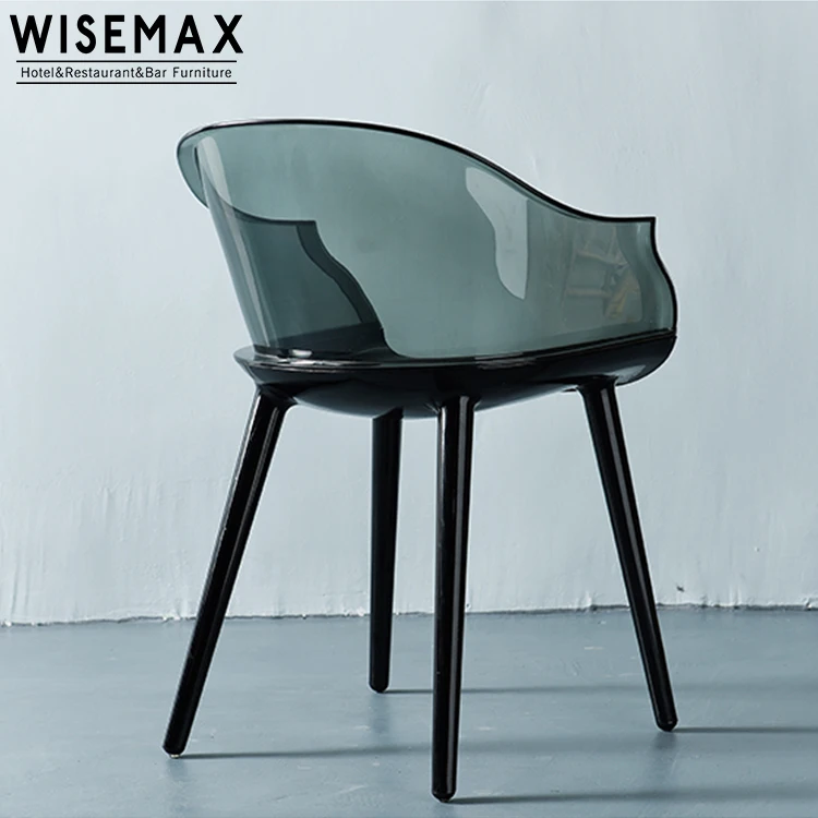 WISEAMX Modern Design Clear Acrylic Dining Chair with Armrest High Quality Plastic Restaurant Furniture for Banquet