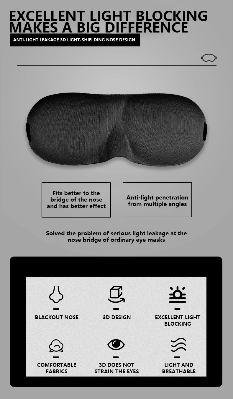Adjustable Luxury Quality Polyester Sleep Eyemasks,Antishrink Smooth