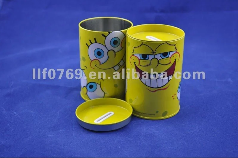 Spongebob  Round Tin Box  Creative Metal Money Saving Coin Bank Tin
