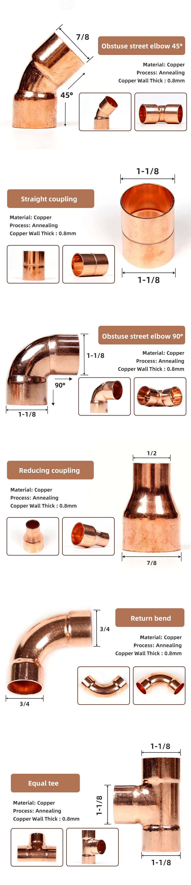 Copper Socket 90 Degree Elbow Tube Pipe Fitting for HVAC factory