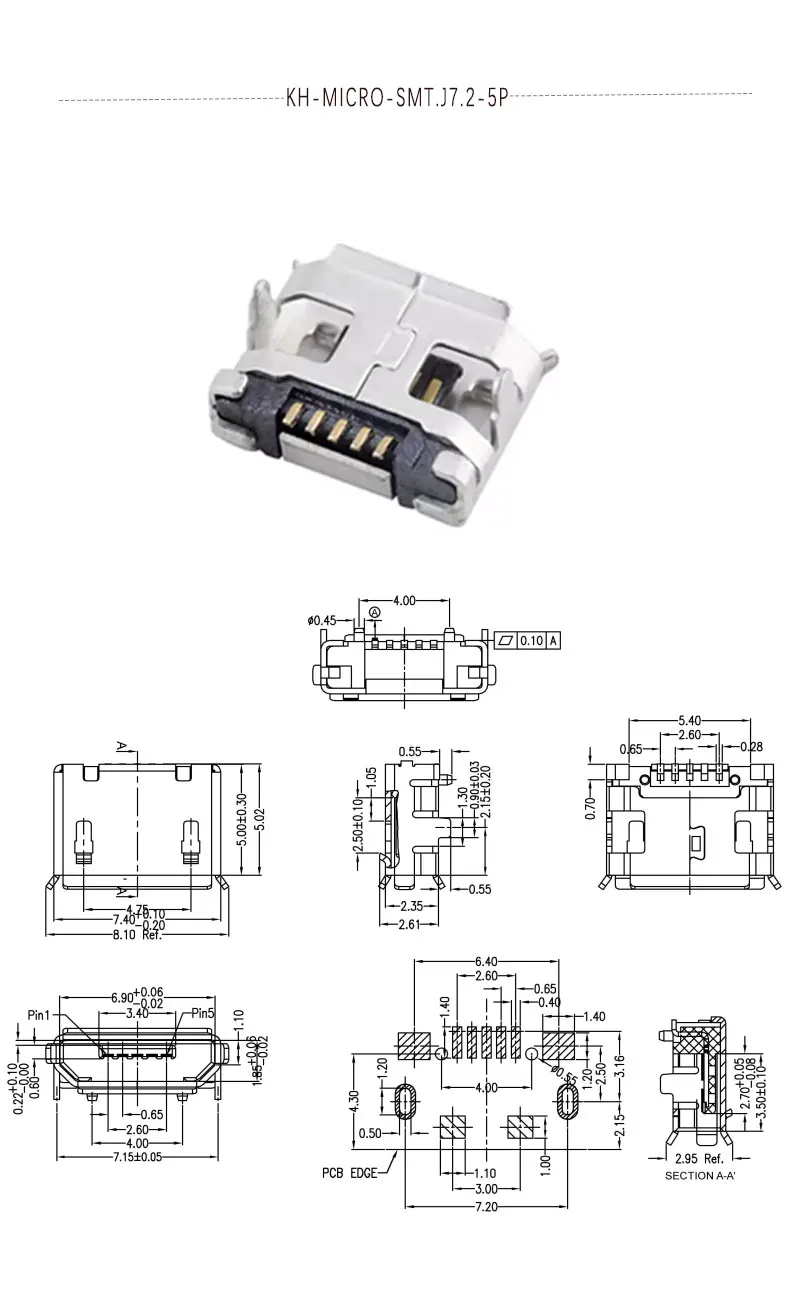 Micro Usb Type B Socket Connectors Usb Jack Female Connector Mobile ...