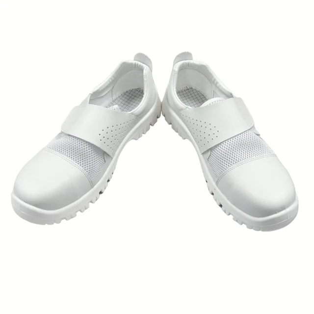 White Micro Mesh Cleanroom ESD Control  Industrial White Anti Slip Breathable Washable Steel Toe Safety Shoes