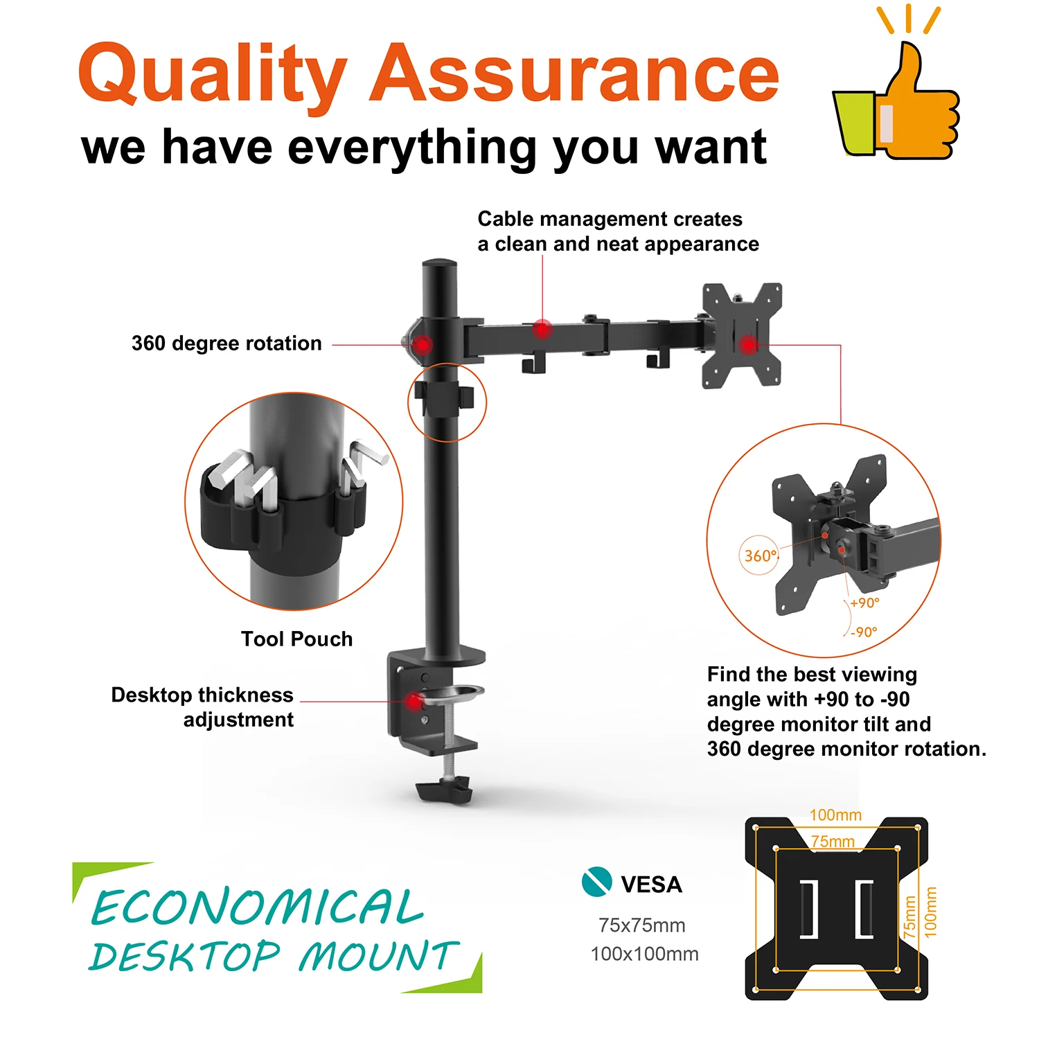 Charmount Swivel Vesa Adapter Computer Telescoping Table Stand Desk Monitor Arm Mount