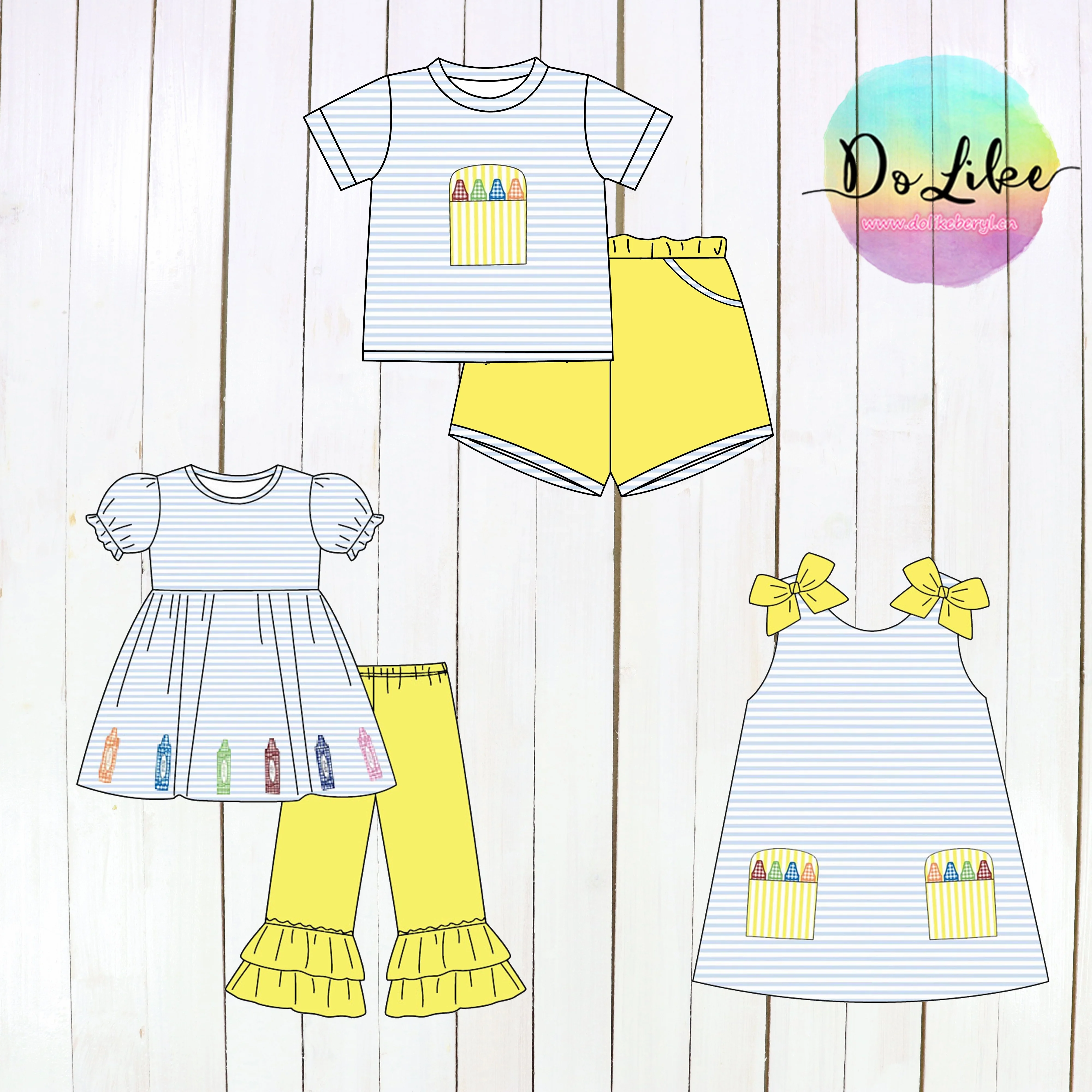 Back to School Outfit Kids Clothing Custom Clothes Wholesale Pencil Baby Girl Clothes Sets