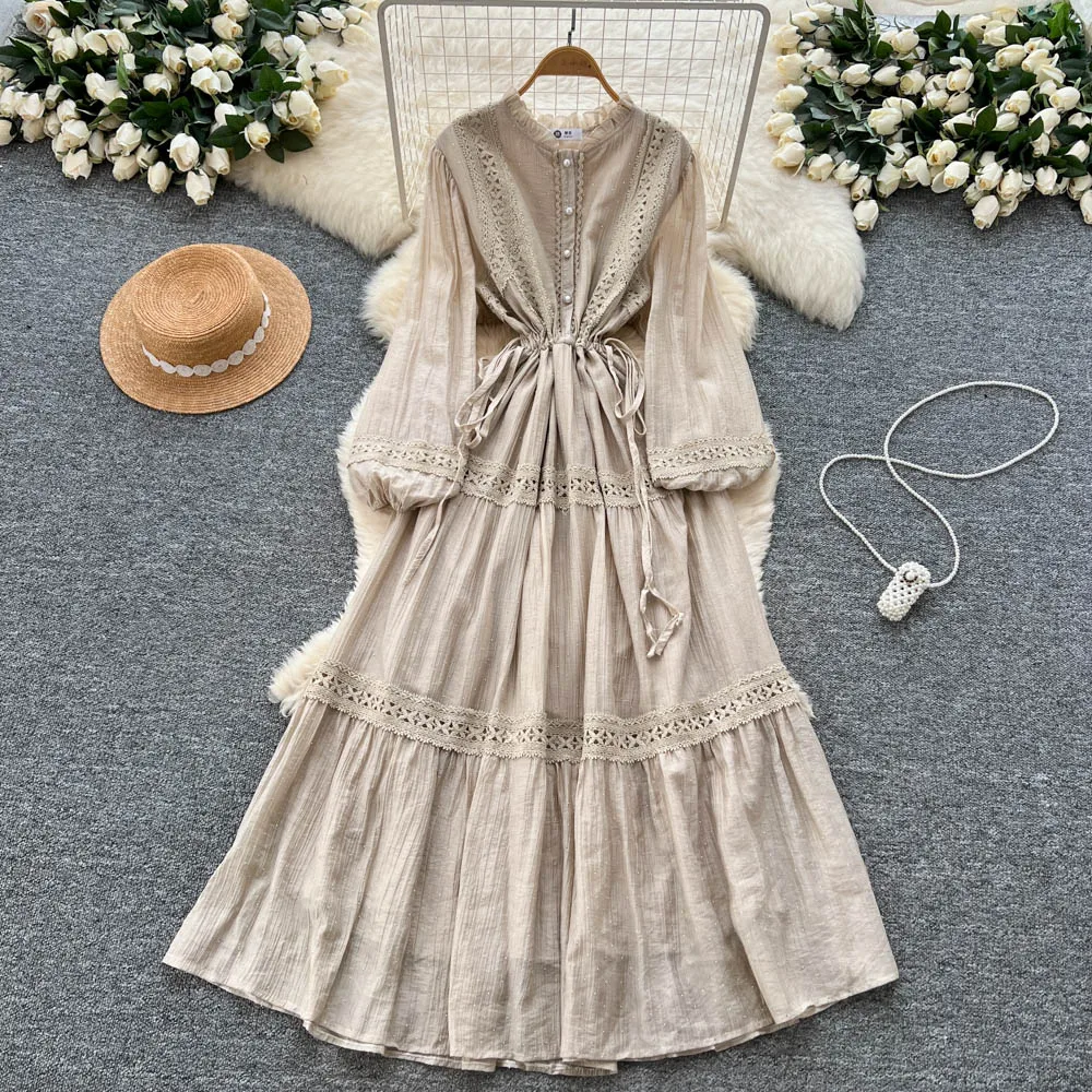 chinese dress ladies Baroque Two-Tone Lace Dress with Romantic Details, Blue / M main image 0