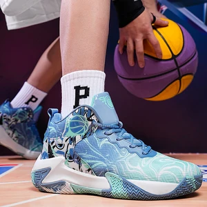 New Men Basketball Shoes Custom Wholesale Trendy Sport Sneakers High Top Non-Slip Air Cushion Shock Absorption Running Shoes