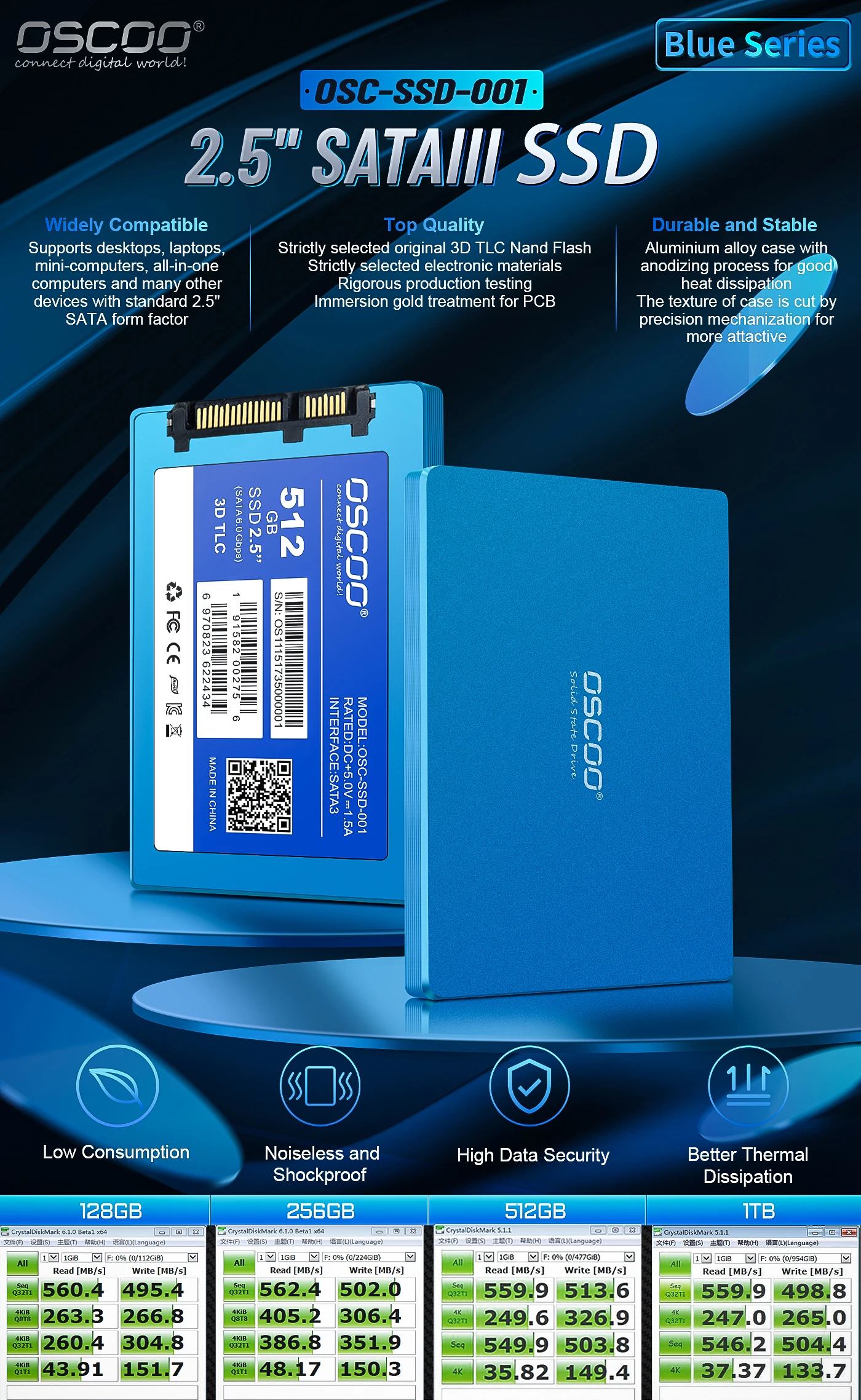OSCOO 2.5 Inch SATA III SSD Storage - 64GB to 2TB Internal Hard
