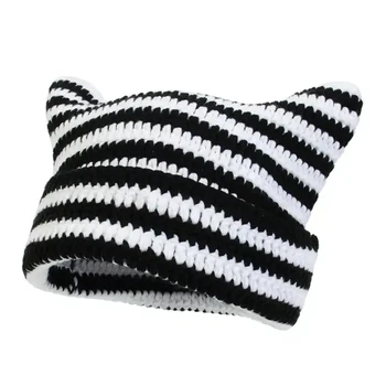 Bonnet Tricoté avec Oreilles de Chat pour Femmes, Chapeau de Chat