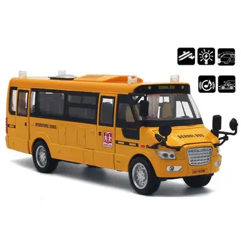 New 1:32 Large Alloy Diecast Car school bus model with light music yellow school bus toy pull back cars