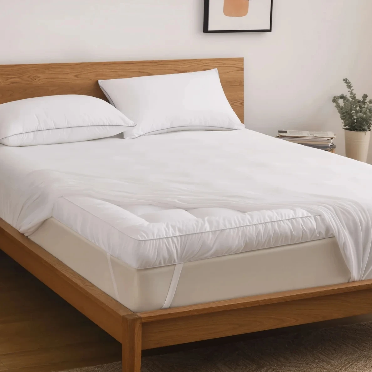 Custom Size Wholesale Cheap White Fluffy Box Stitching Soft 10cm Thick Microfiber Polyester Mattress Topper With Elastic Band