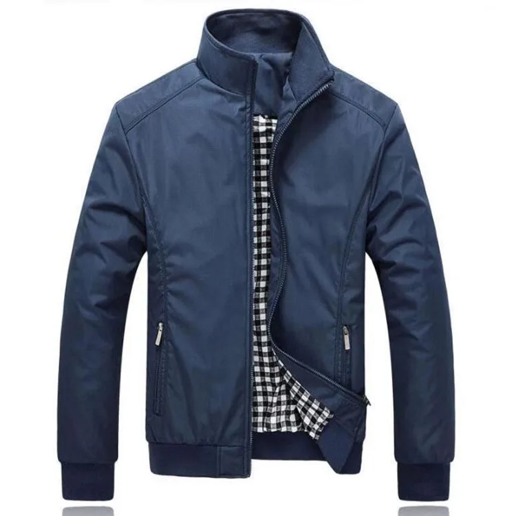 Autumn Winter Men Casual Black Blue Stand Collar Mens outdoor Windbreaker Coat Breathable Zipper Slim Male Jacket_voghion.com