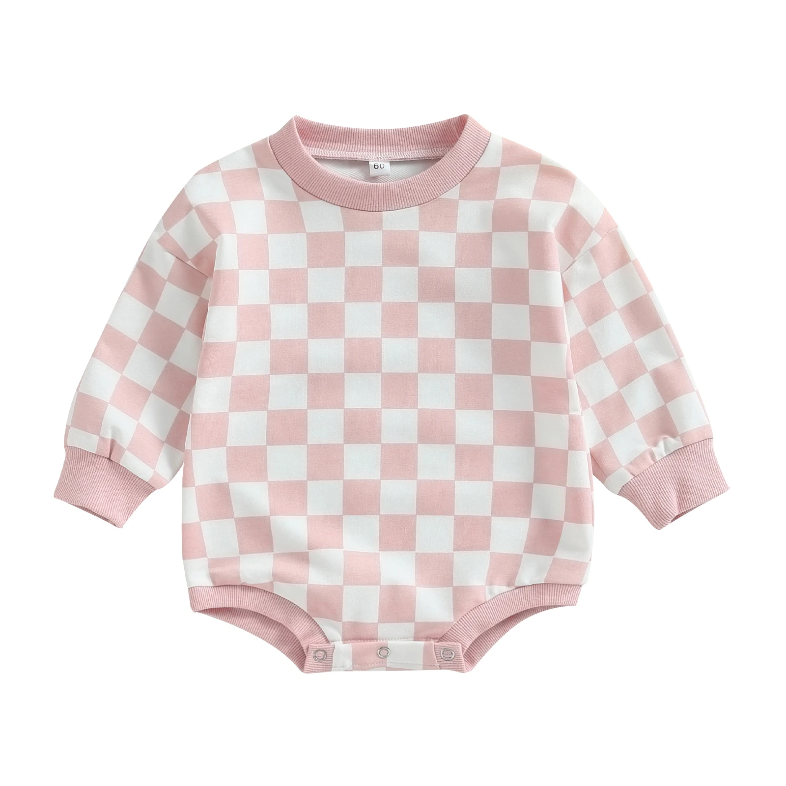 Baby Boy Girl Sweatshirt Romper Long Sleeve Checkered Plaid