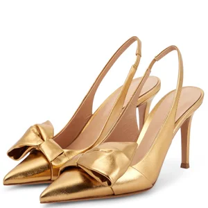 Metallic Gold Verified Suppliers for Heels Women 2023 Luxury Shoes Slingbacks Pumps With Bow