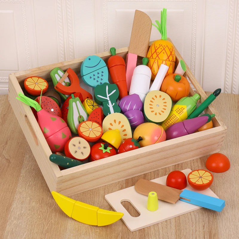 Kids Magnetic Wooden Fruits And Vegetables Cutting Toy Wooden Fruit And 