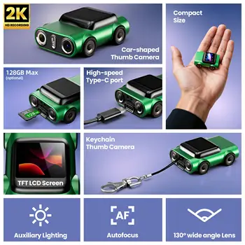 Autofocus G5 Mini Thumb Camera 0.96-inch IPS Screen MicroSD 180mAh Battery-130 Wide Angle 2K HD Recording for Vlog Cycling