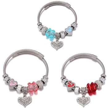 Heart Shape Alloy Charm Bracelets Fashion Stainless Steel Bangles Beads Bracelet Accessory
