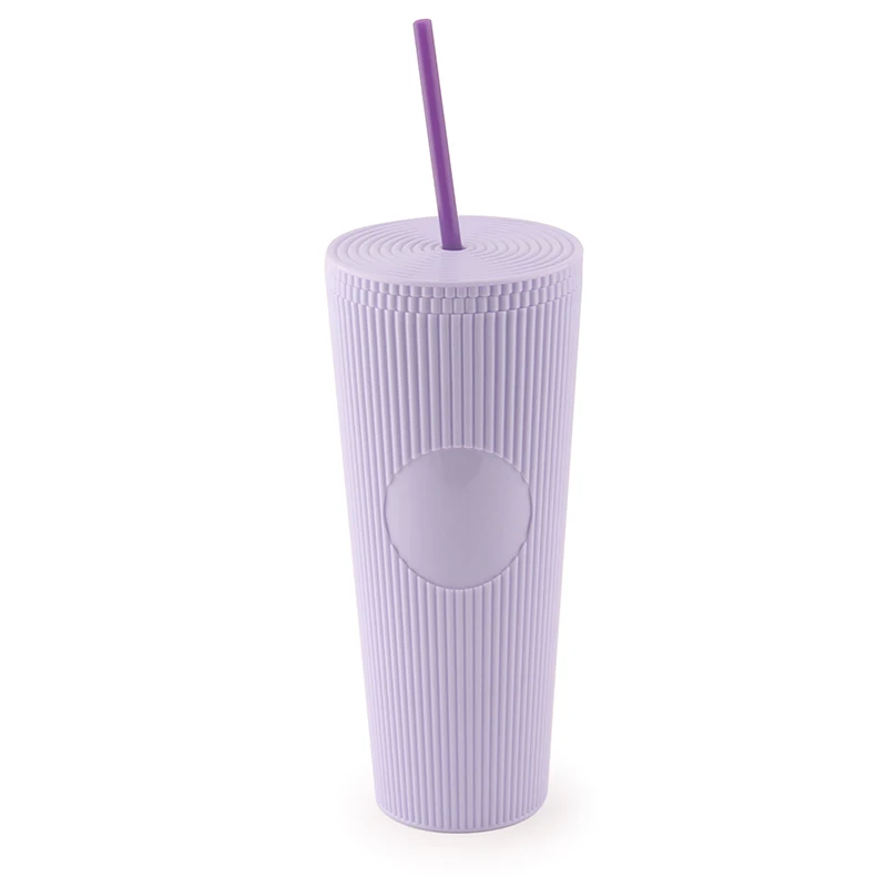 Eco-Friendly 24OZ Plastic Double Wall Tumbler With Lid and Straw Plastic Double Wall Coffe Cup BPA Free