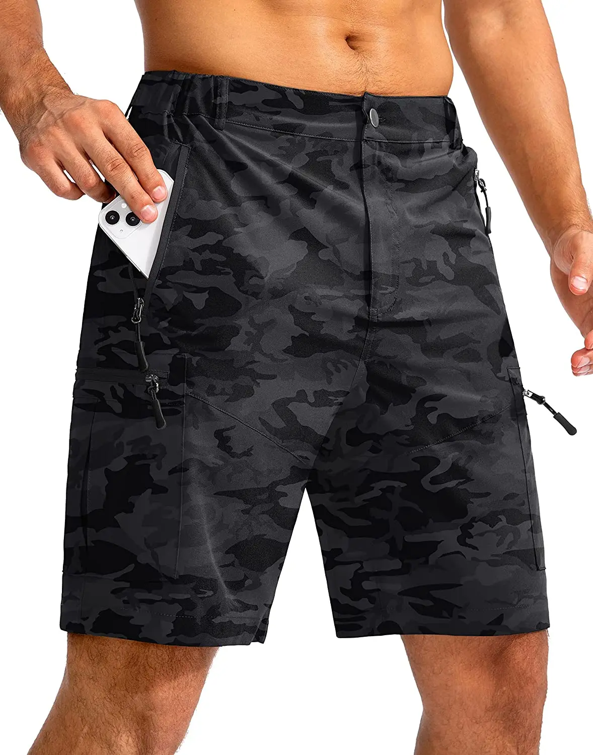 Short Cargo de randonnée léger pour hommes, short de travail en plein air pour voyage, Golf, Camping, décontracté avec 5 poches zippées, 774_voghion.com