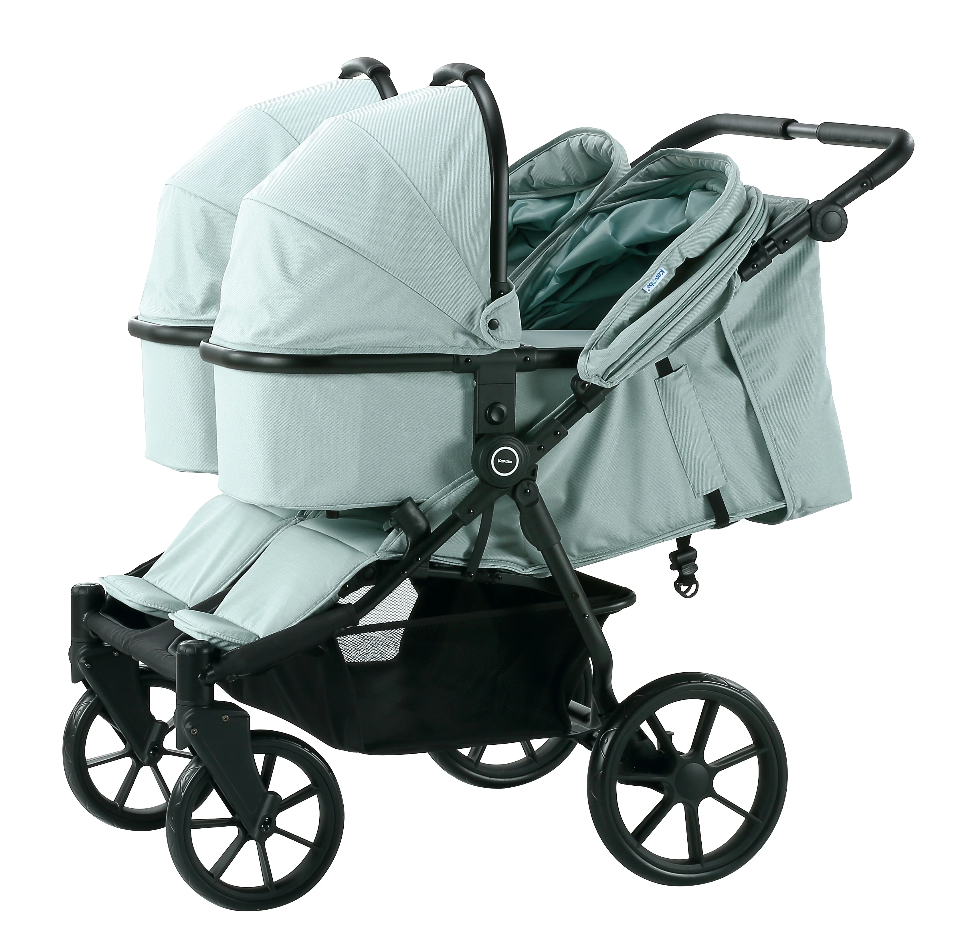 Multi Functional Outer Travel Folding System Twin Baby Stroller 3 in 1 Baby Pram With Carry Cot & Car Seat Four Big PU Wheels