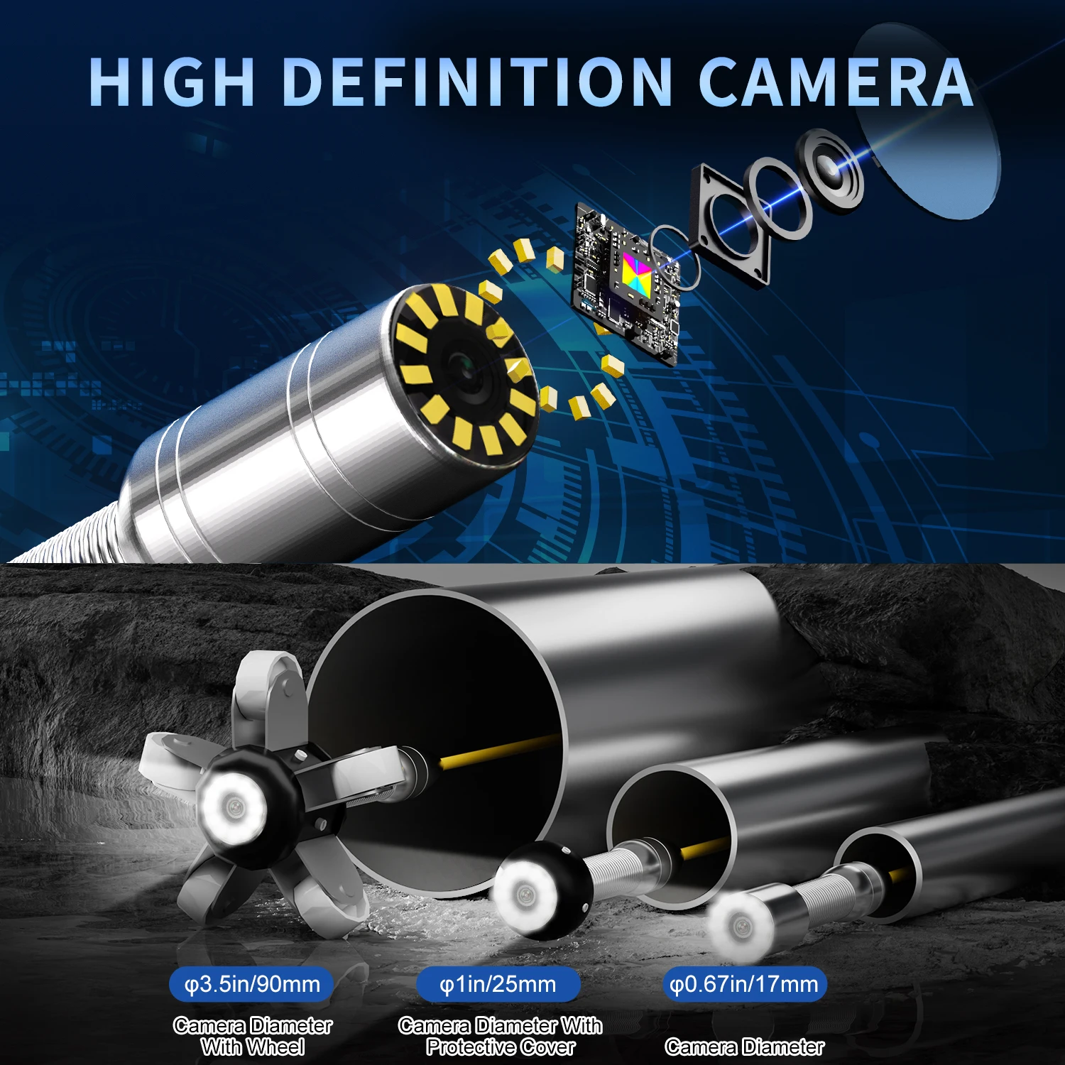 10200mAh Sewer Camera DVR 32GB&Meter Counter 1080P IP68 Pipe Camera With 23mm HD Lens Drain Camera 5inch Monitor 10m/20m/30m/40m/50M Optional
