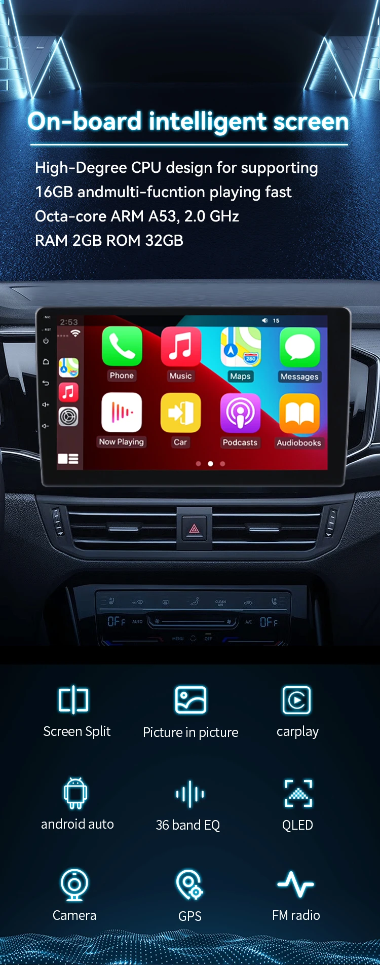 Autoradio GPS Android 15 10.1" Quad Core Avec CarPlay Pour Honda Fit/Jazz 2009-2013 - Neuf