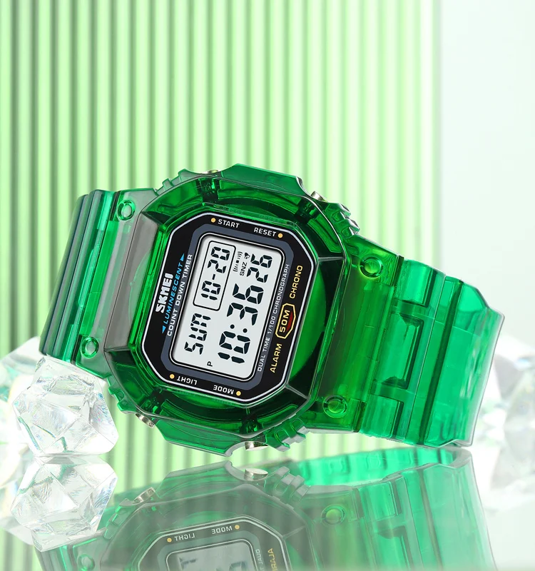 Skmei 1999 Custom LE Light Hand Watch Reloj De Hombre 50m Wristwatches Transparente Band Led Digital Sport Watches for Men