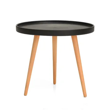 factory cheap price Scandinavian modern wooden side table tea table for living room round tray coffee table with solid wood leg