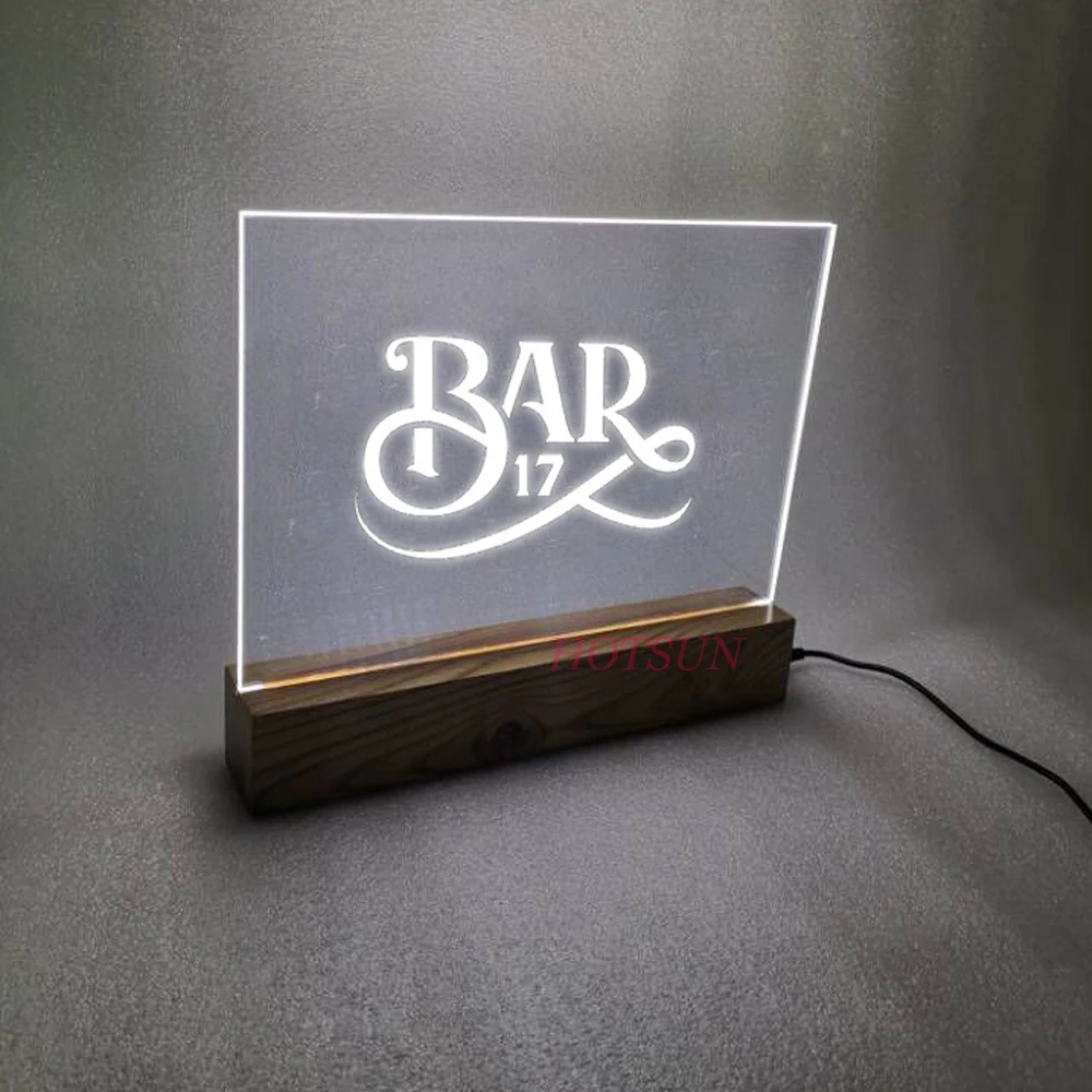 Wooden Base Lighting up Sign Board Custom USB 5V LED Acrylic Sign