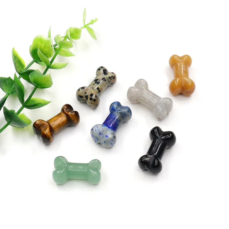 Natural Crystal Dog Bone Carving 1Inch Mini Healing Stone Figurine for Pet Memorial Home Decor Chakra Energy Protection Gift