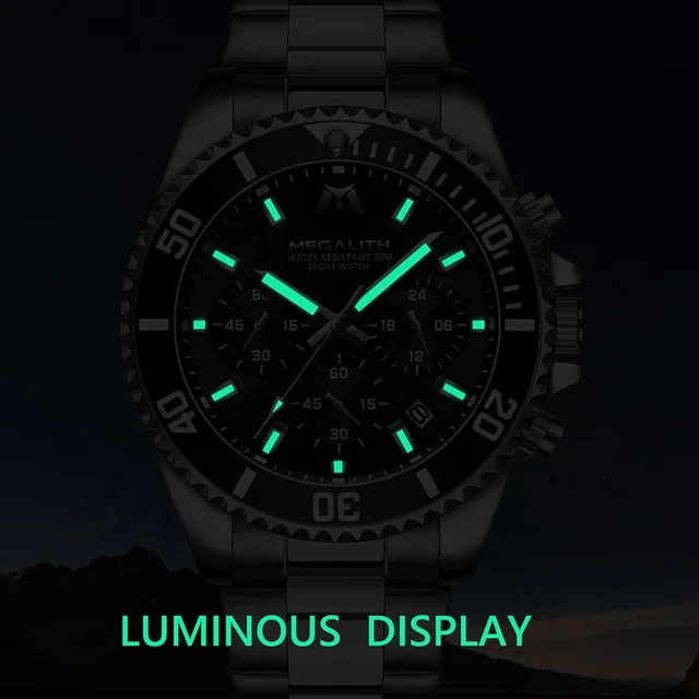 Montre MEGALITH Business Mens Watches Steel Gents Luxury Waterproof Chronograph Watch Top Brand Sports Quartz Wristwatch - Image 6