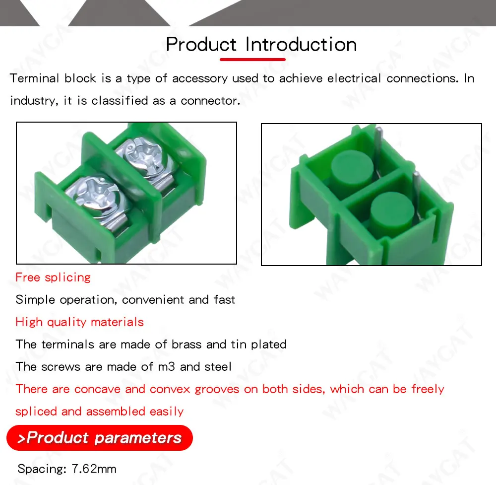Smw Note Block Terminal Block 100pcs KF7.62 2-Pin S – 7.62mm Pitch Screw Connectors ...