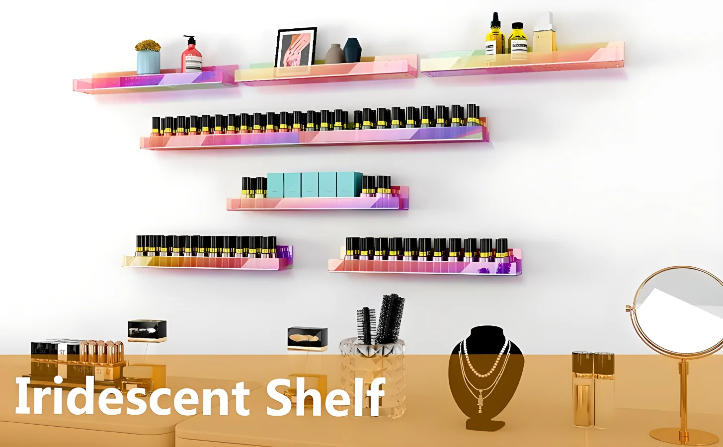 Tch Custom 1 Tier Rainbow Acrylic Shelf Wall Mounted 15inch Nail Polish