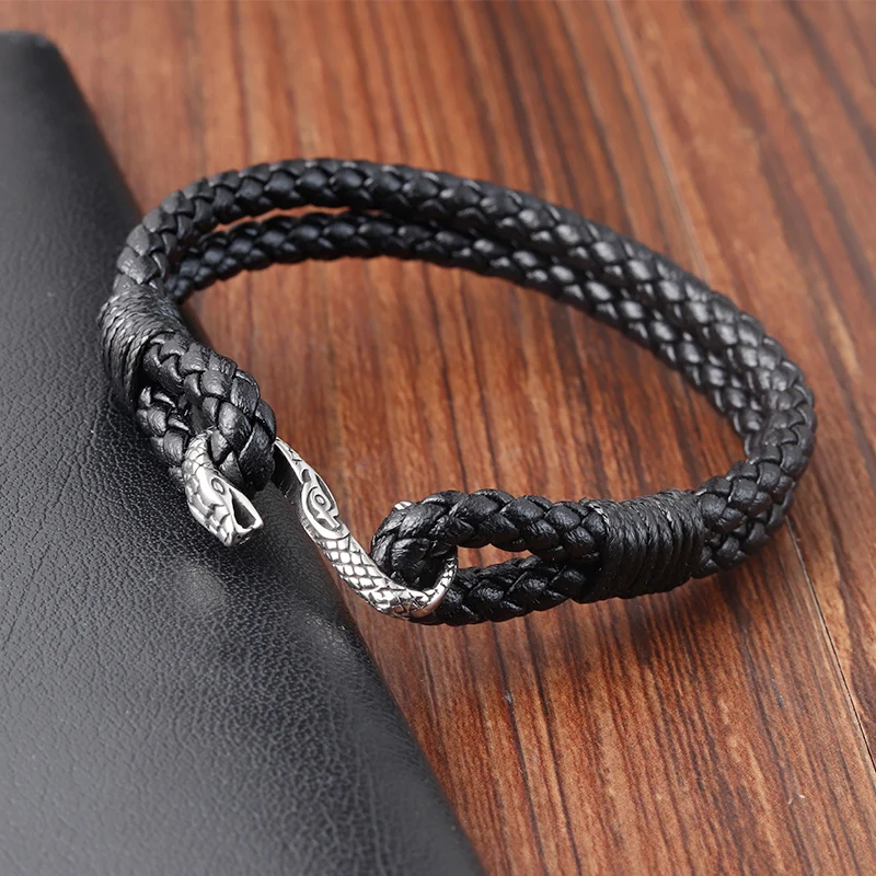 Sleek 7.8 Inch Black Leather Wrap Bracelet With Silver Magnetic Clasp - Easy On And Off Bangle