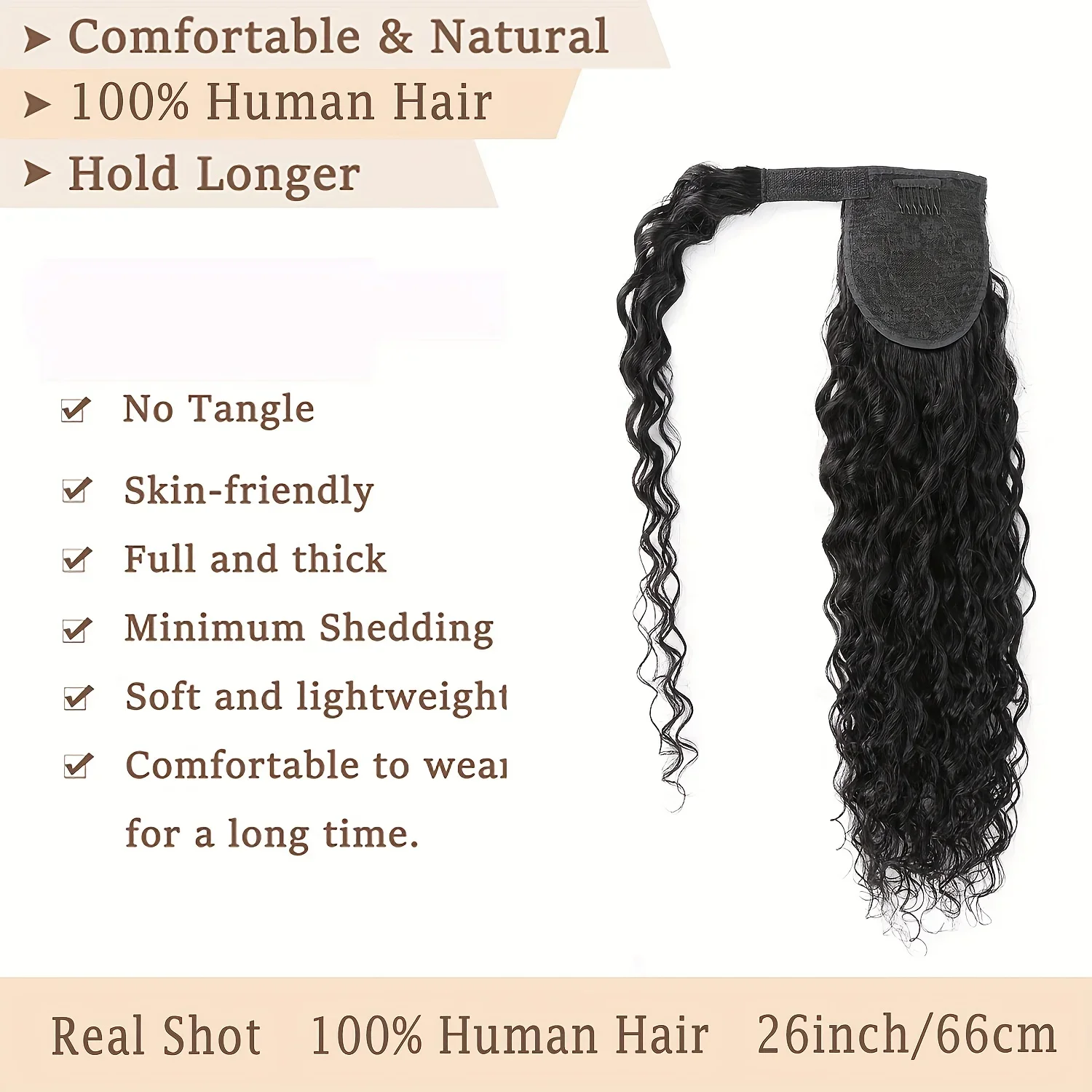 Deep Wave Human Hair Ponytail Extensions Natural Black Brazilian Wrap Around_voghion.com