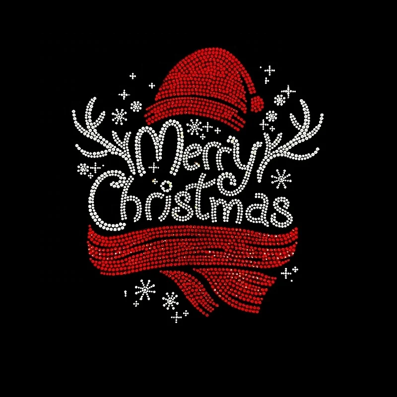 Merry Christmas hotfix strass heat press machine made rhinestone transfer for t shirt