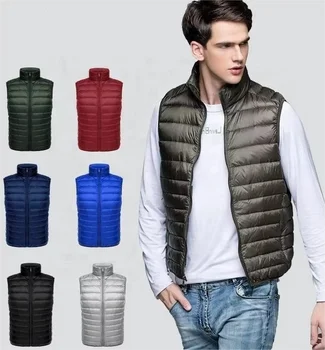 Custom Logo Men's Outdoor Padded Padded Vest Stand Collar Zipper Pocket Winter Jacket Black Quilted Puffer Fish Vest Men's Vest