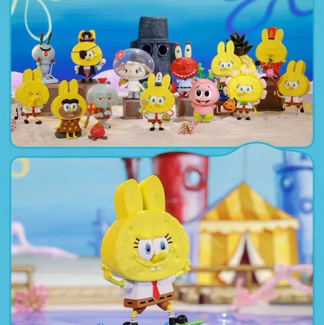 POPMART  LABUBU Sponge-Bob Blind Box Hand-held Desktop Ornaments Trendy Play Cute Doll
