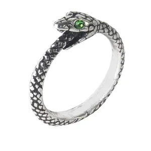 Custom Green Cubic Zirconia Finger Serpent Rings Vintage Oxidized 925 Sterling Silver Snake Ouroboros Ring